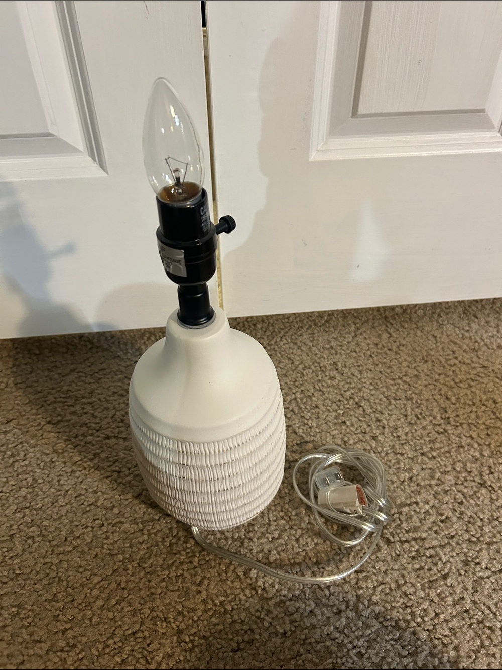 White Textured Ceramic Lantern Table Lamp - Unbranded